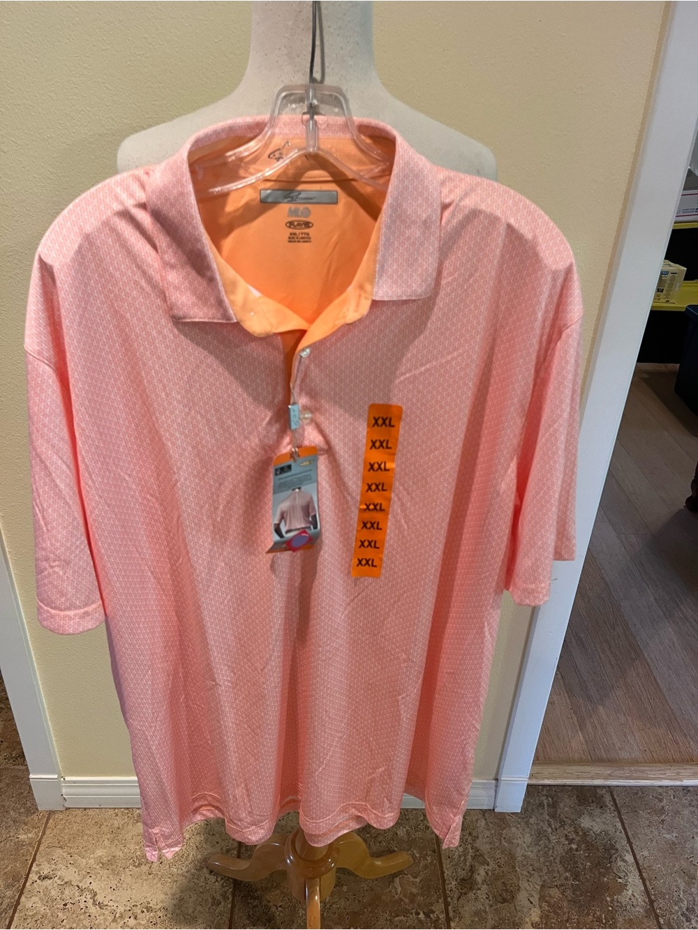 NWT! Men’s Greg Norman In Soft Peach Print Golf Polo Shirt Moisture Wicking XXL